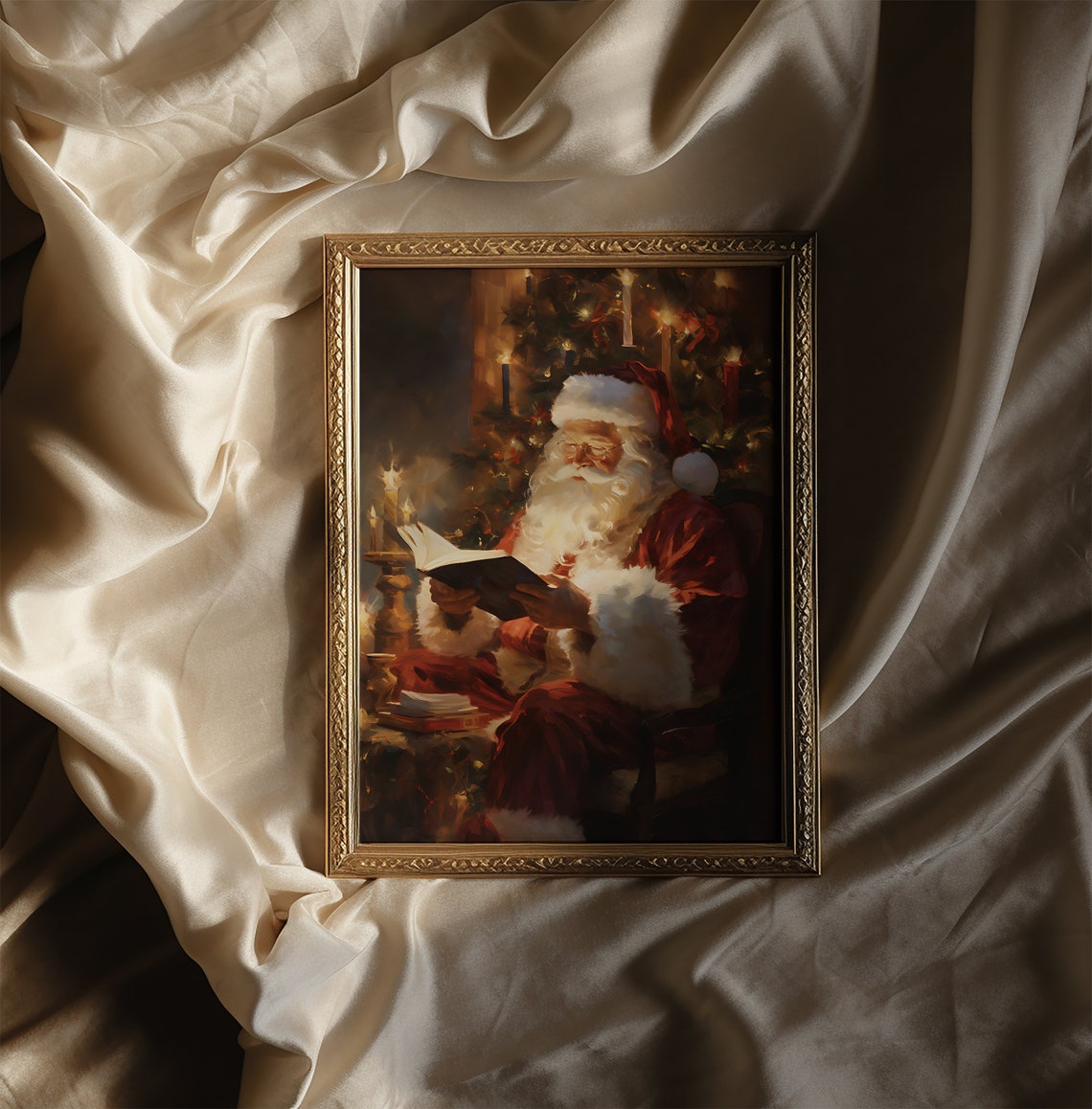 Santa Claus Reading by Candlelight Cozy Christmas Painting Poster - Image 5