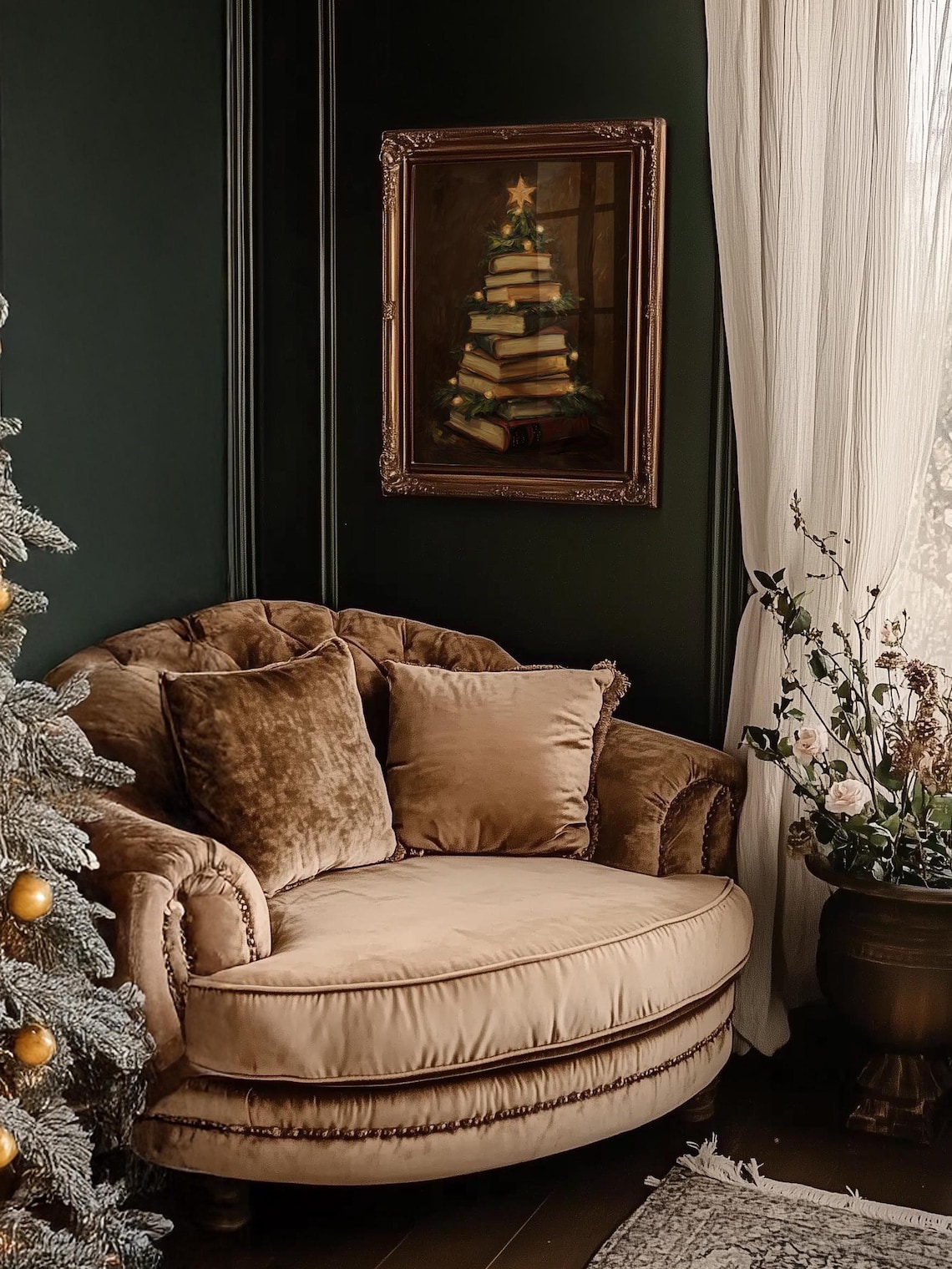 Book Christmas Tree, Festive Holiday Art Print