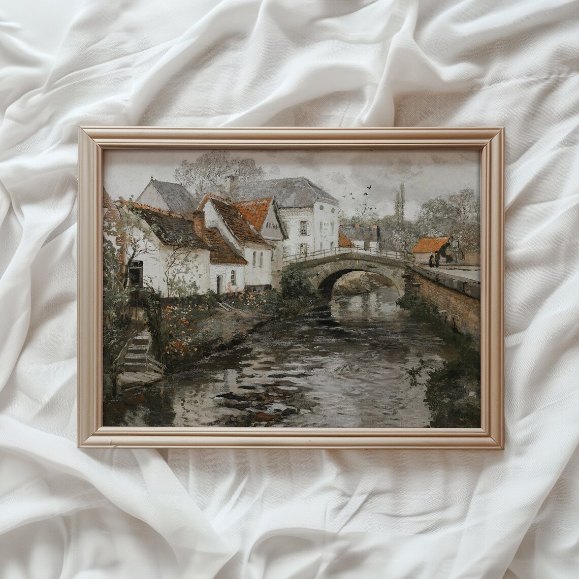 European Village Vintage Art Print, Rustic Decor