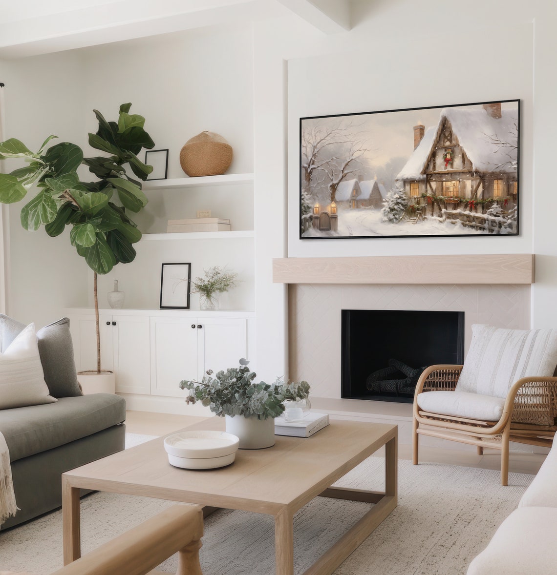 Winter Village Frame Tv Art Christmas Tv Art Tv Painting Cozy Holiday Smart Tv Art Snowy House Art S211 - Image 3