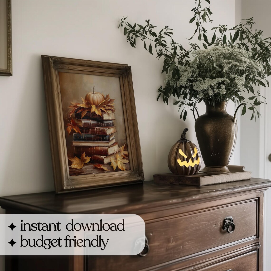 Rustic Autumn Still Life, Vintage Books Art Print - Image 5