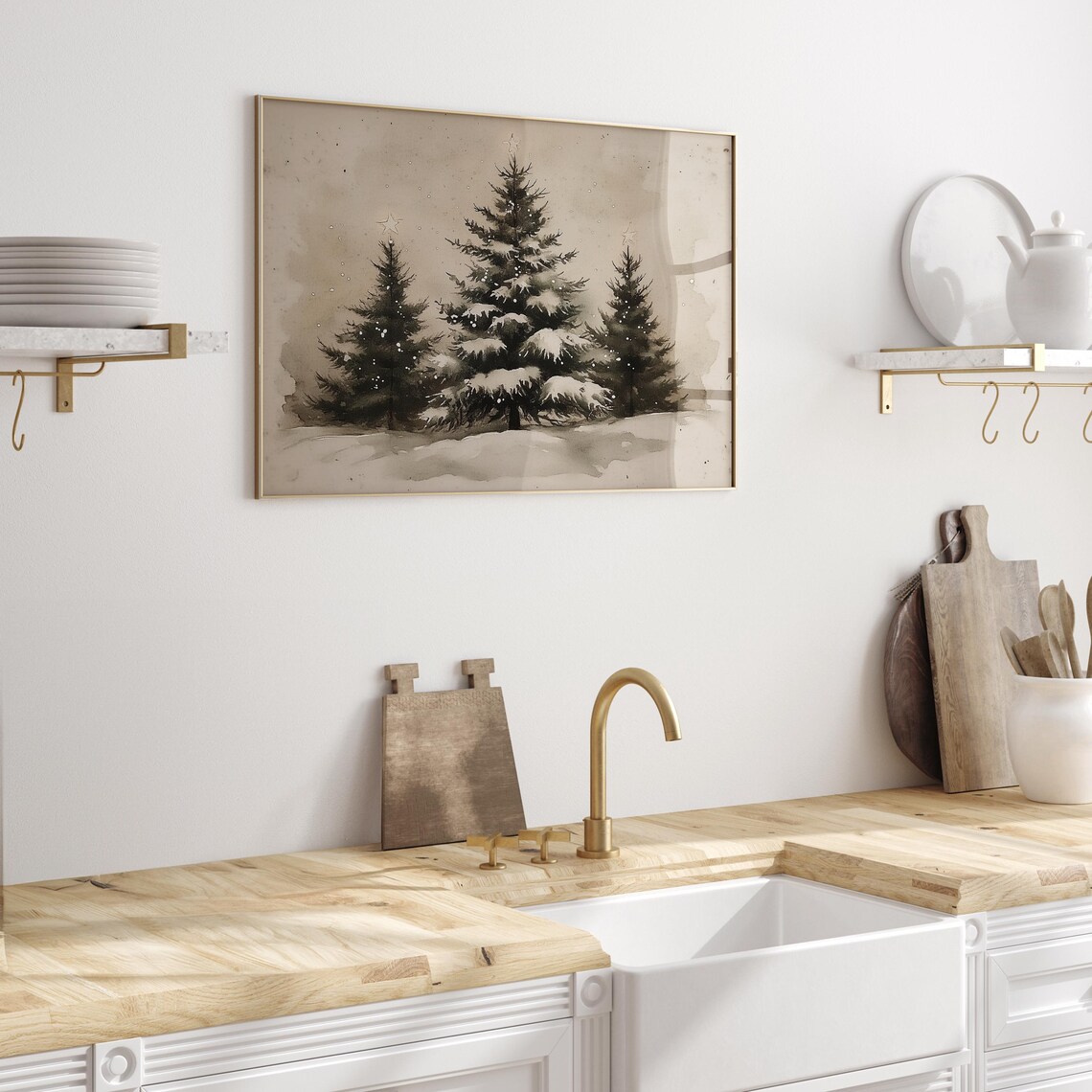 Vintage Christmas Tree Landscape Art Print - Image 3