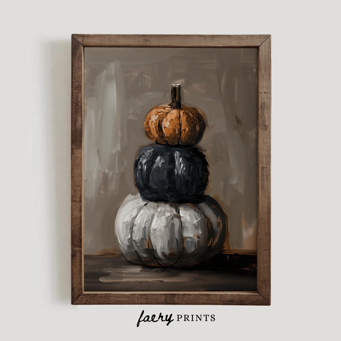 Stacked Pumpkins Orange Black and White Autumn Still Life Poster