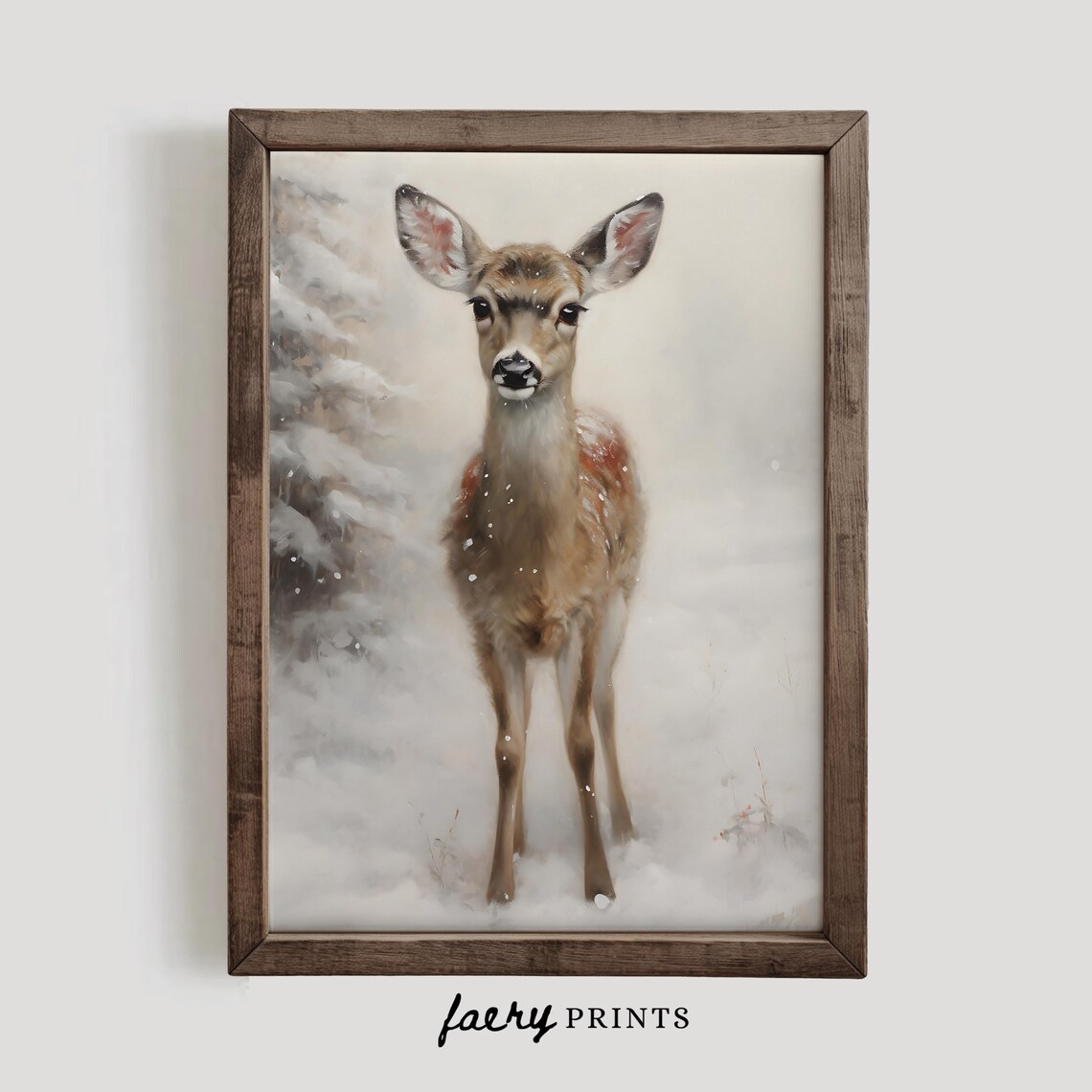 Winter Fawn Farmhouse Vintage Seasonal Art Print - Image 2
