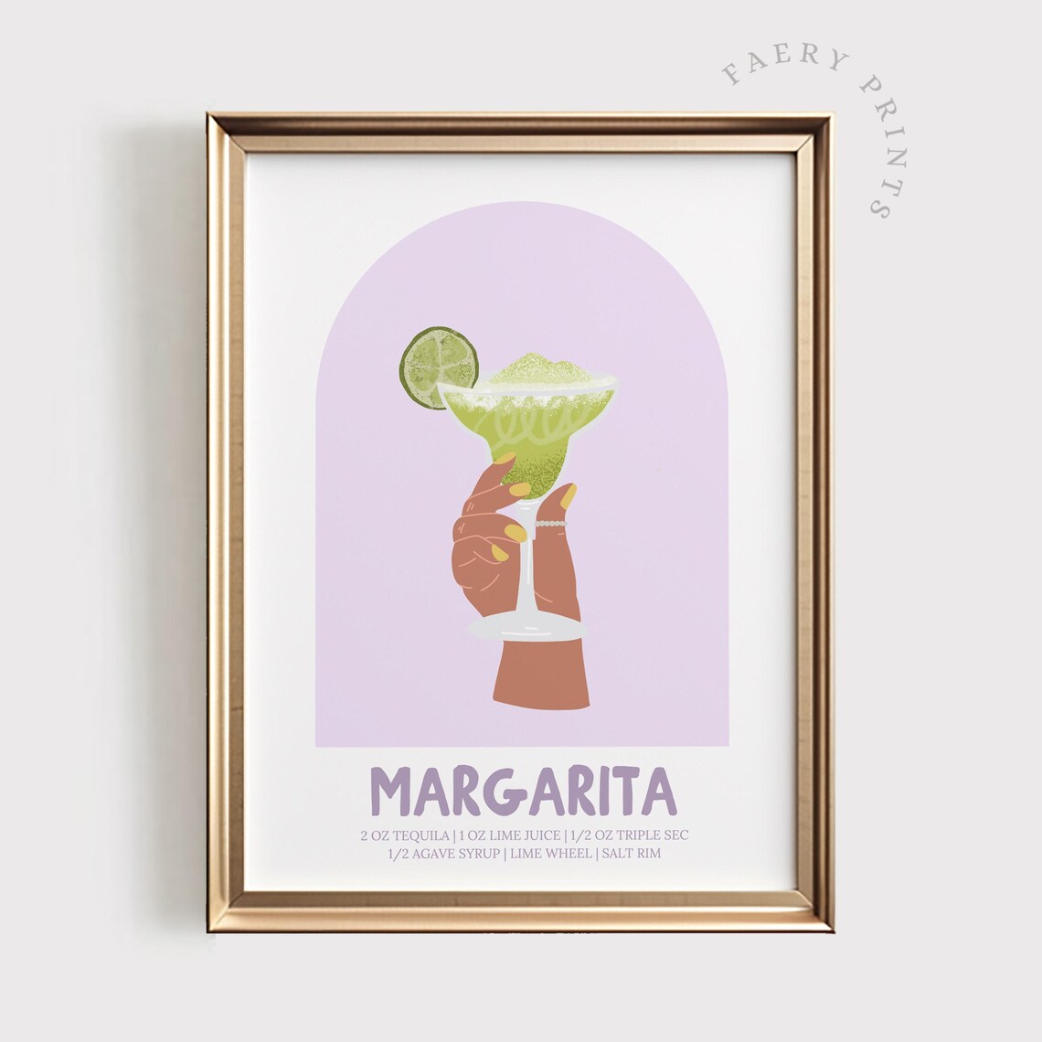 Margarita Cocktail Recipe Poster with Purple Arch and Lime Garnish Art