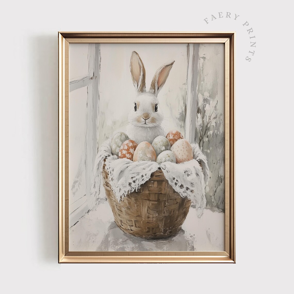 Easter Bunny Art Print, Vintage Farmhouse Decor