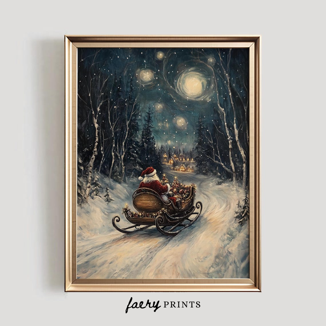 Santa Claus Sleigh Journey Through Moonlit Snowy Forest Poster - Image 5