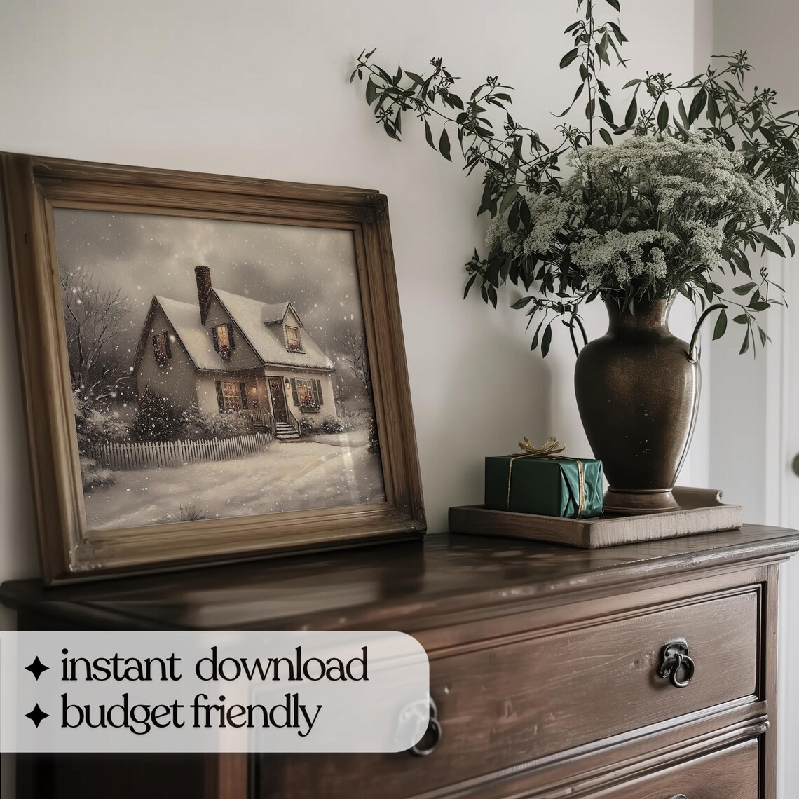 Christmas House Painting Vintage Holiday Art Print - Image 5