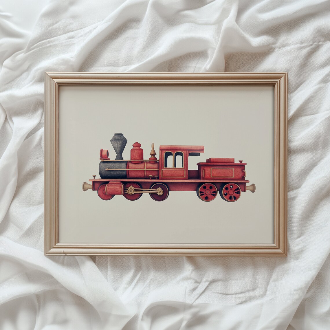 Red Train Vintage Nursery Wall Art Print