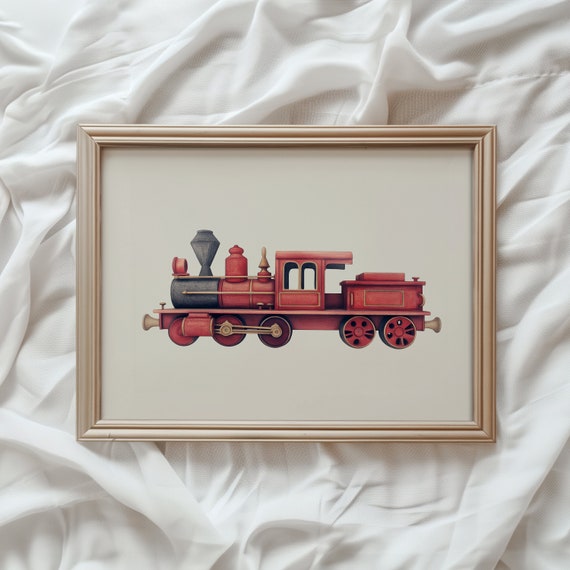 Red Train Vintage Nursery Wall Art Print