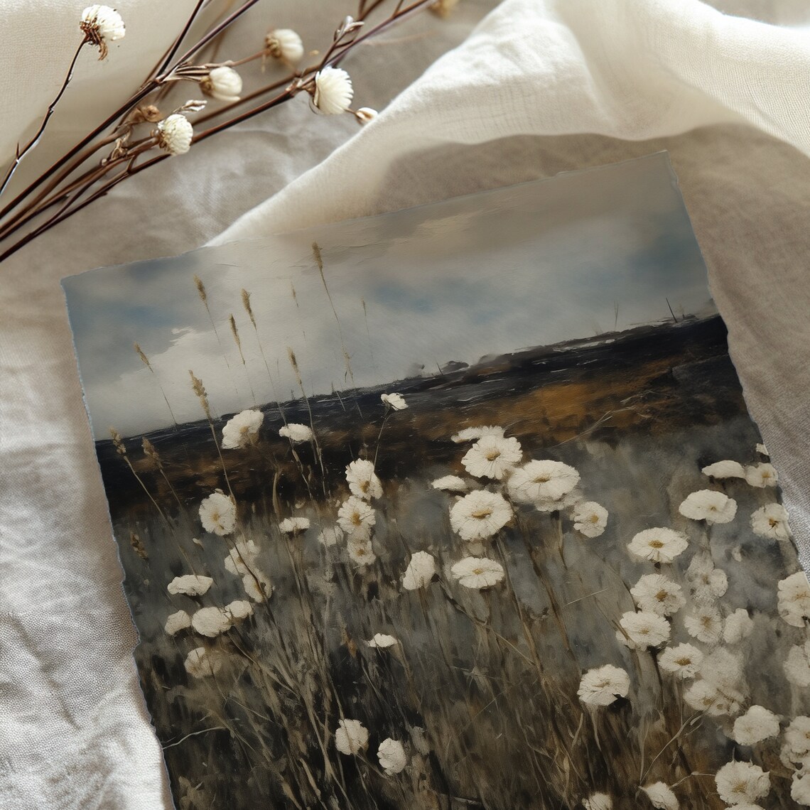 Moody Wildflower Landscape Vintage Art Print - Image 4