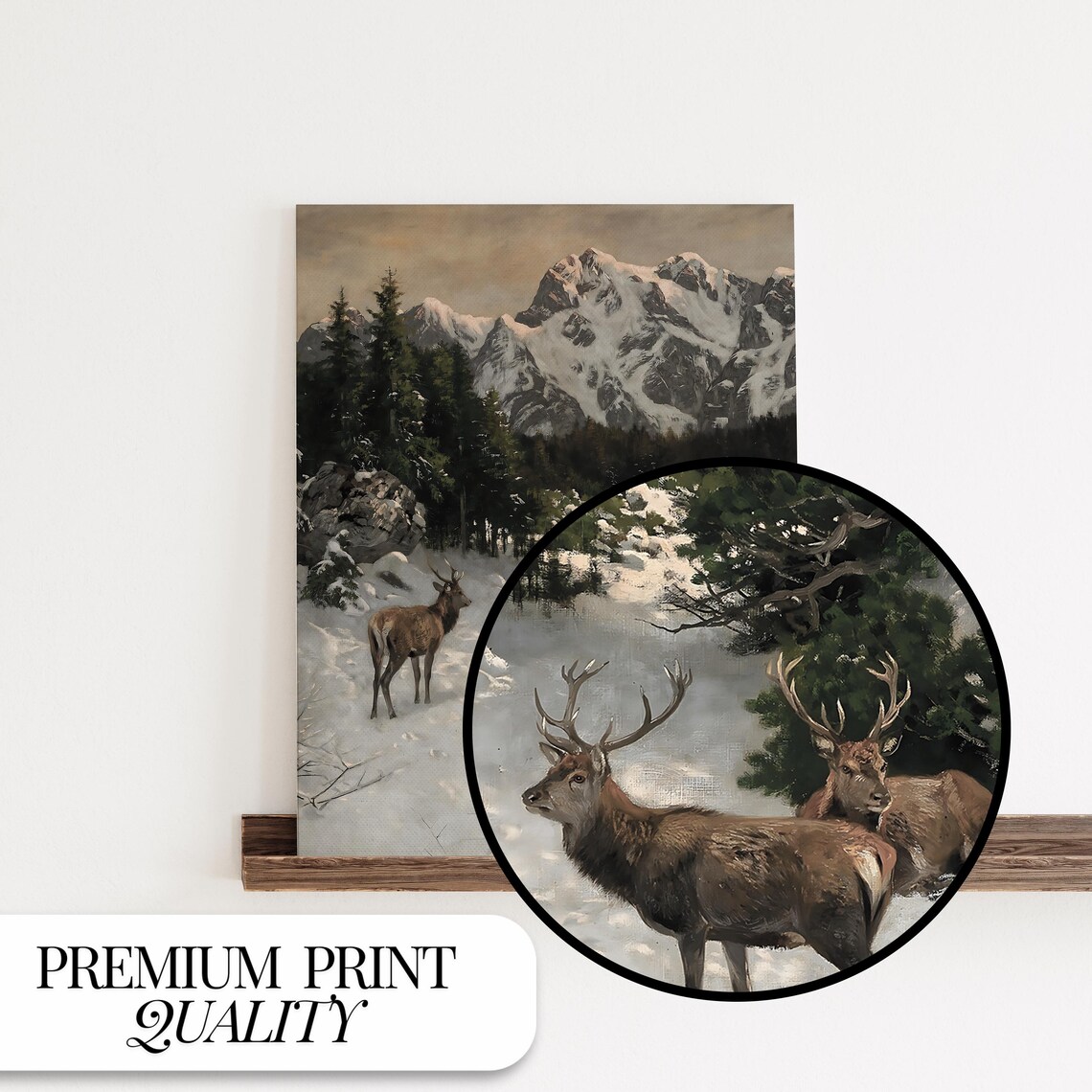 Winter Deer Painting, Vintage Scandinavian Art Print - Image 4