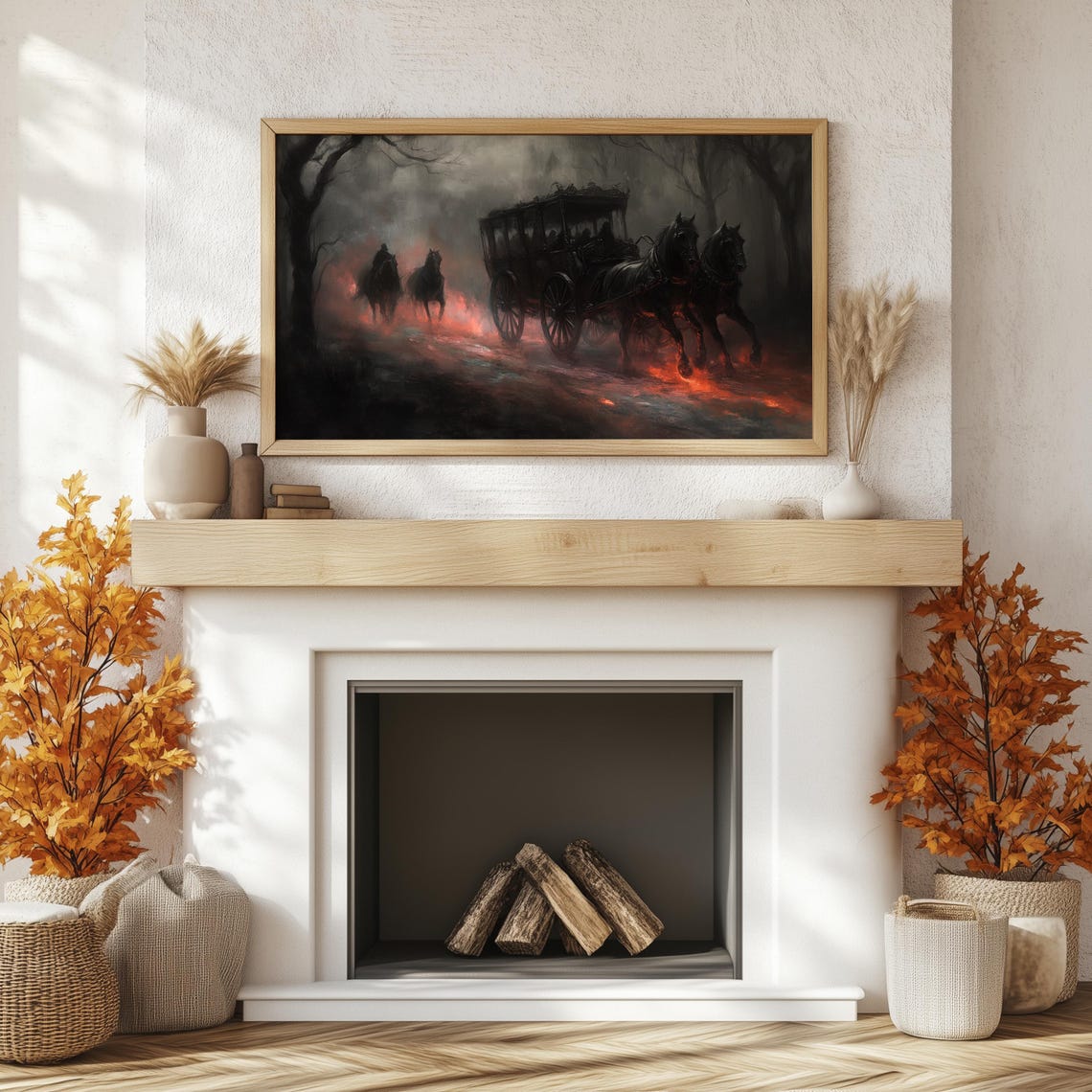 Spooky Black Horse Carriage Galloping Through Haunted Forest Poster - Image 3