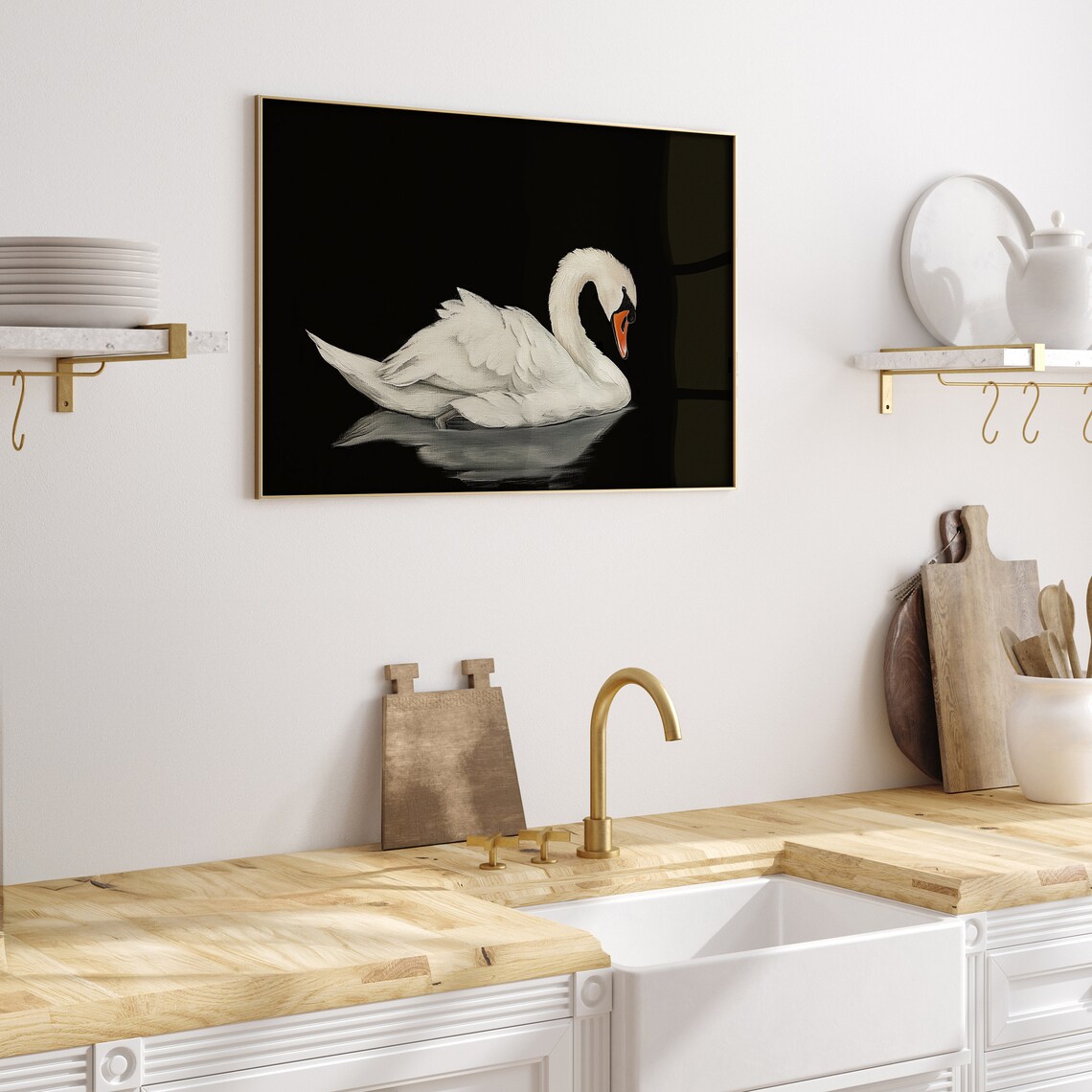 White Swan Painting, Dark Vintage Wall Art Print - Image 4