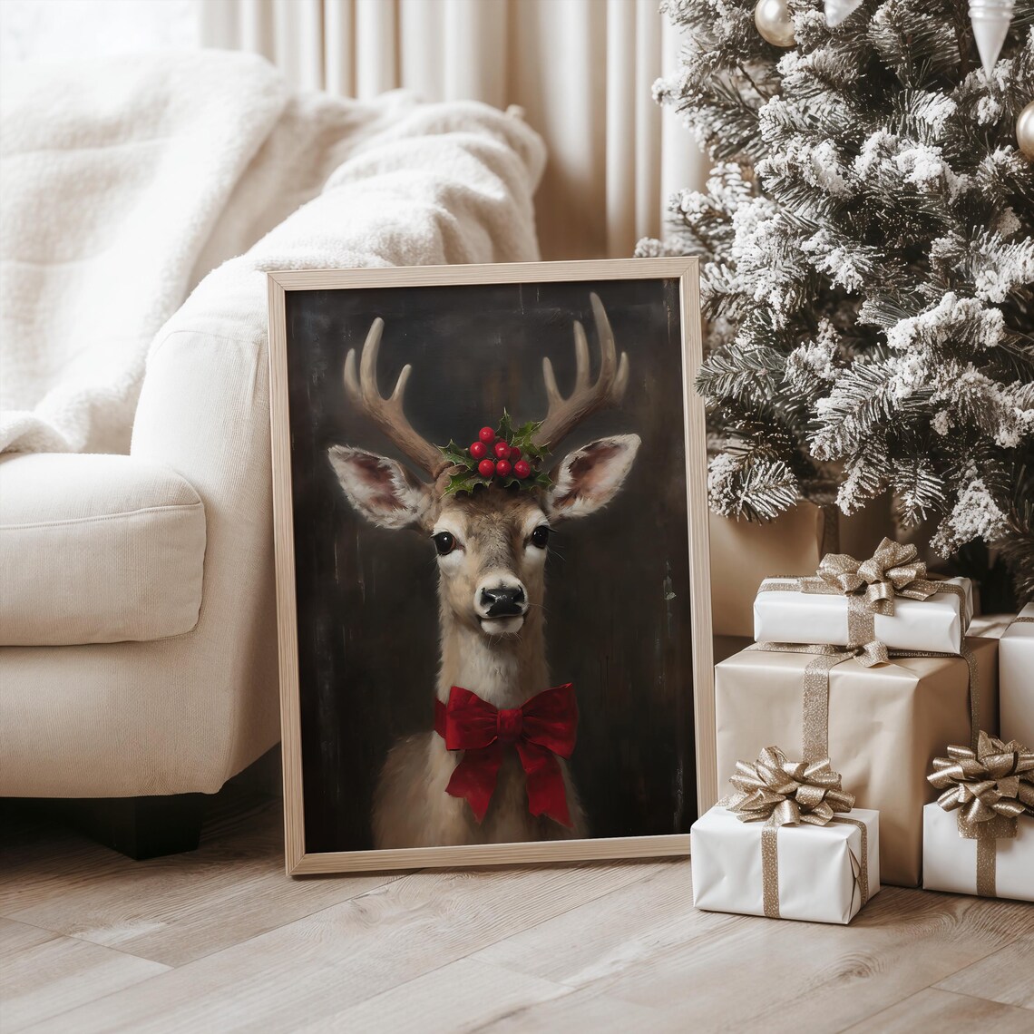 Festive Reindeer Christmas Wall Art, Holiday Print - Image 3