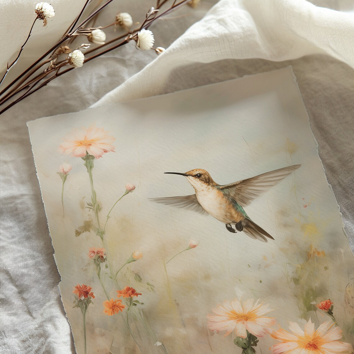 Spring Hummingbird In Wildflowers Vintage Poster - Image 5