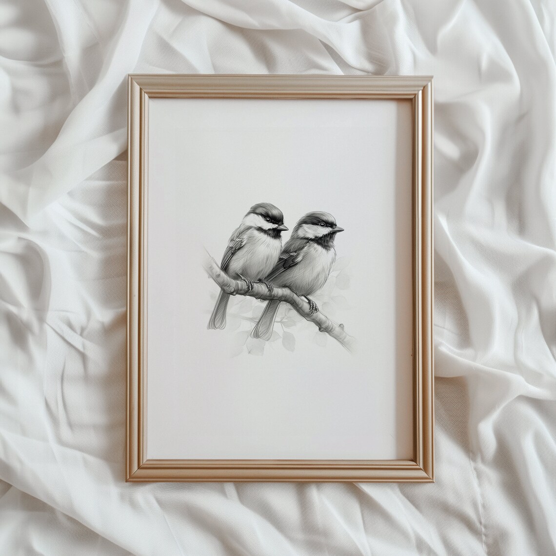 Chickadee Print, Monochromatic Nursery Art Print