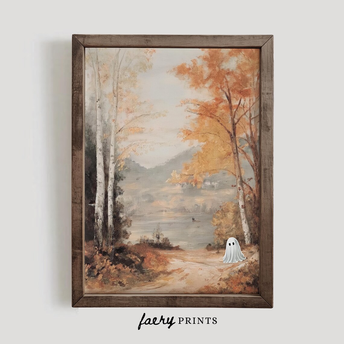 Cute Ghost In A Fall Landscape Art Print - Image 3