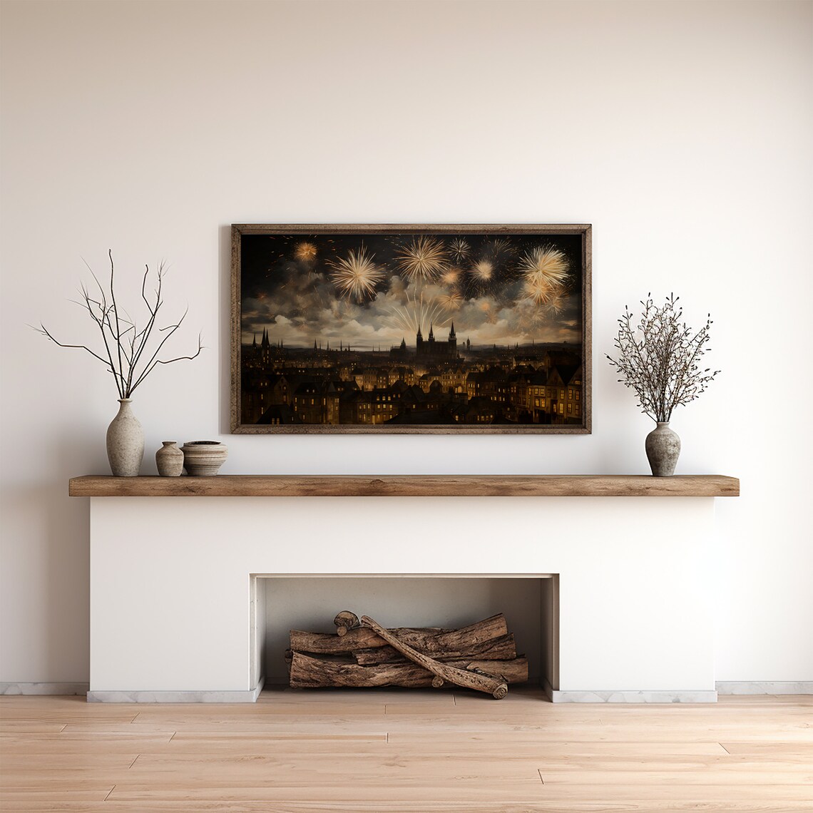 New Years Eve Fireworks European City Skyline Night Celebration Poster