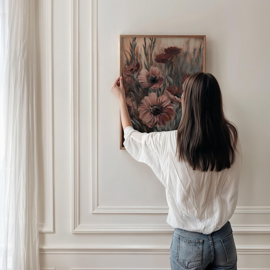 Moody Flowers Print, Vintage Burgundy Floral Art - Image 3