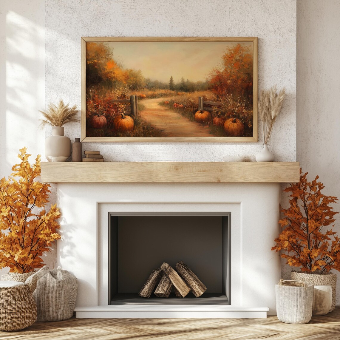 Pumpkin Patch Autumn Landscape Art Print, Vintage - Image 3