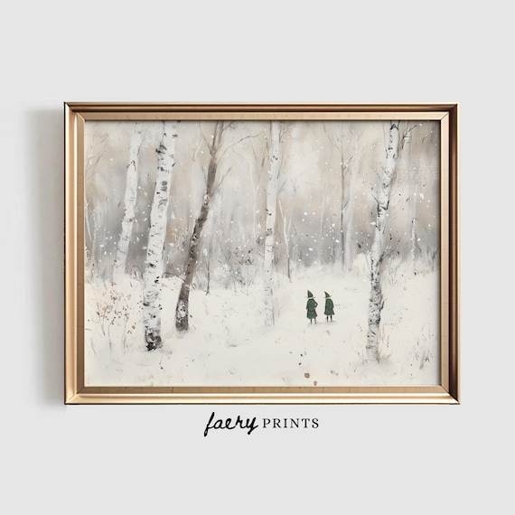Snowy Birch Forest Print, Christmas Winter Landscape