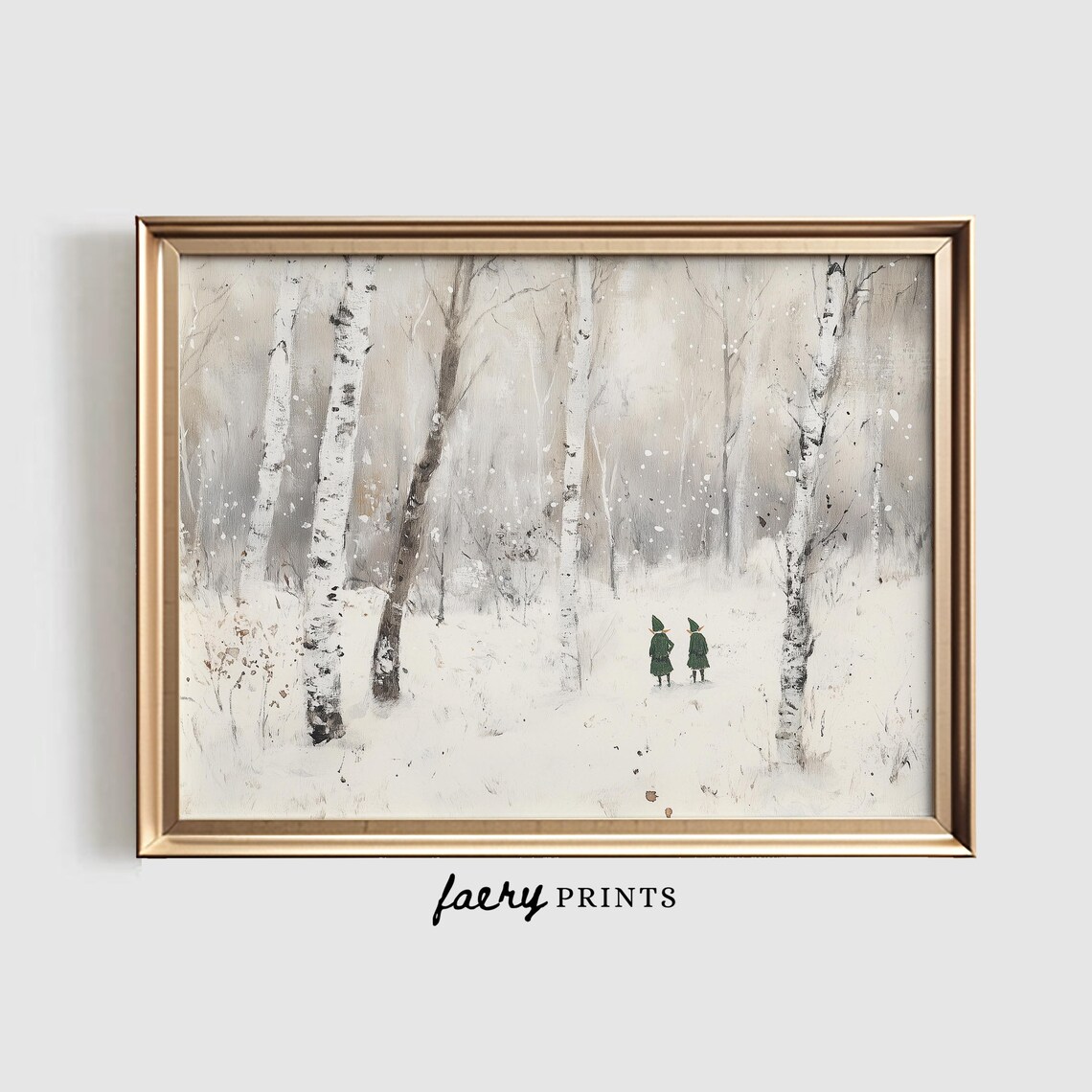 Snowy Birch Forest Print, Christmas Winter Landscape