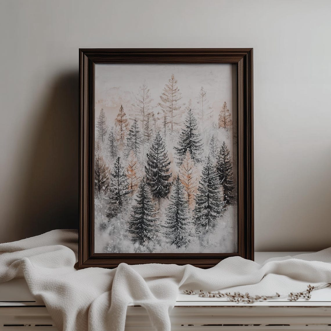 Snowy Pine Forest Watercolor Trees Neutral Winter Nature Poster - Image 2