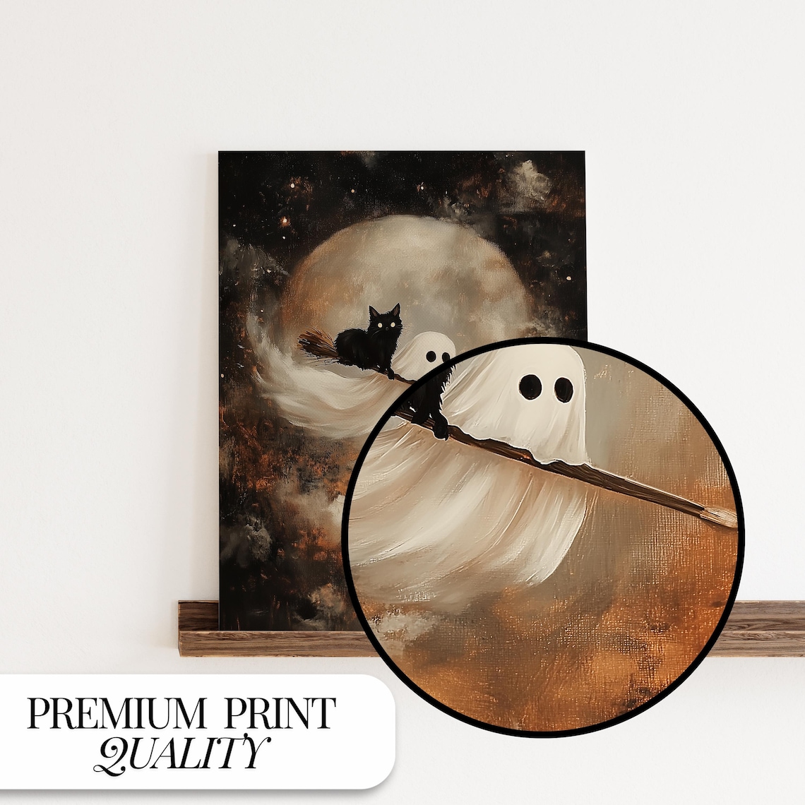 Ghost And Black Cat Halloween Cute Spooky Decor Art Print - Image 5