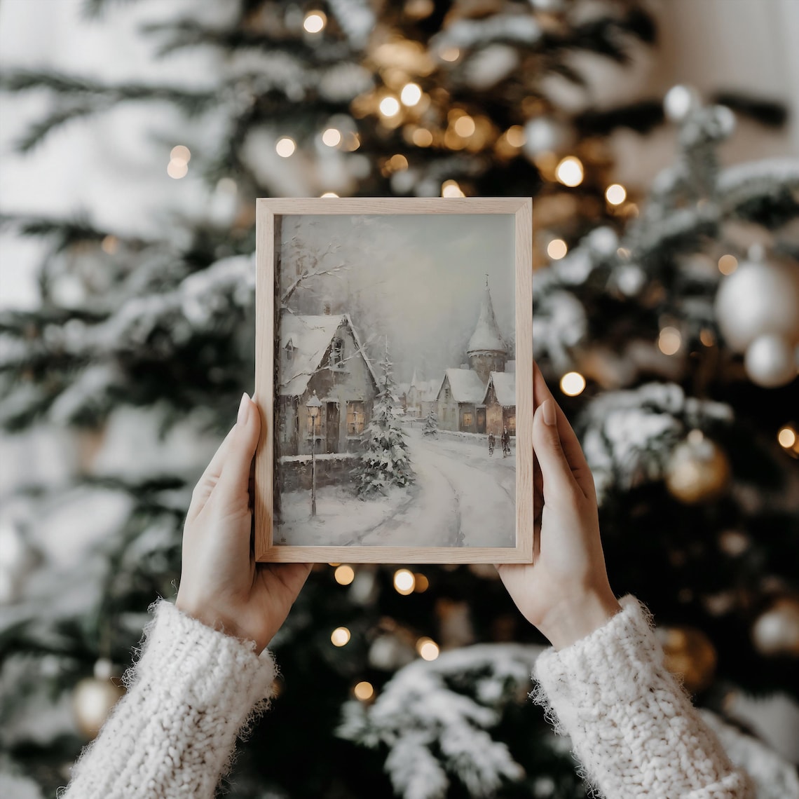 Winter Village Art Print, Snowy Christmas Scene - Image 3