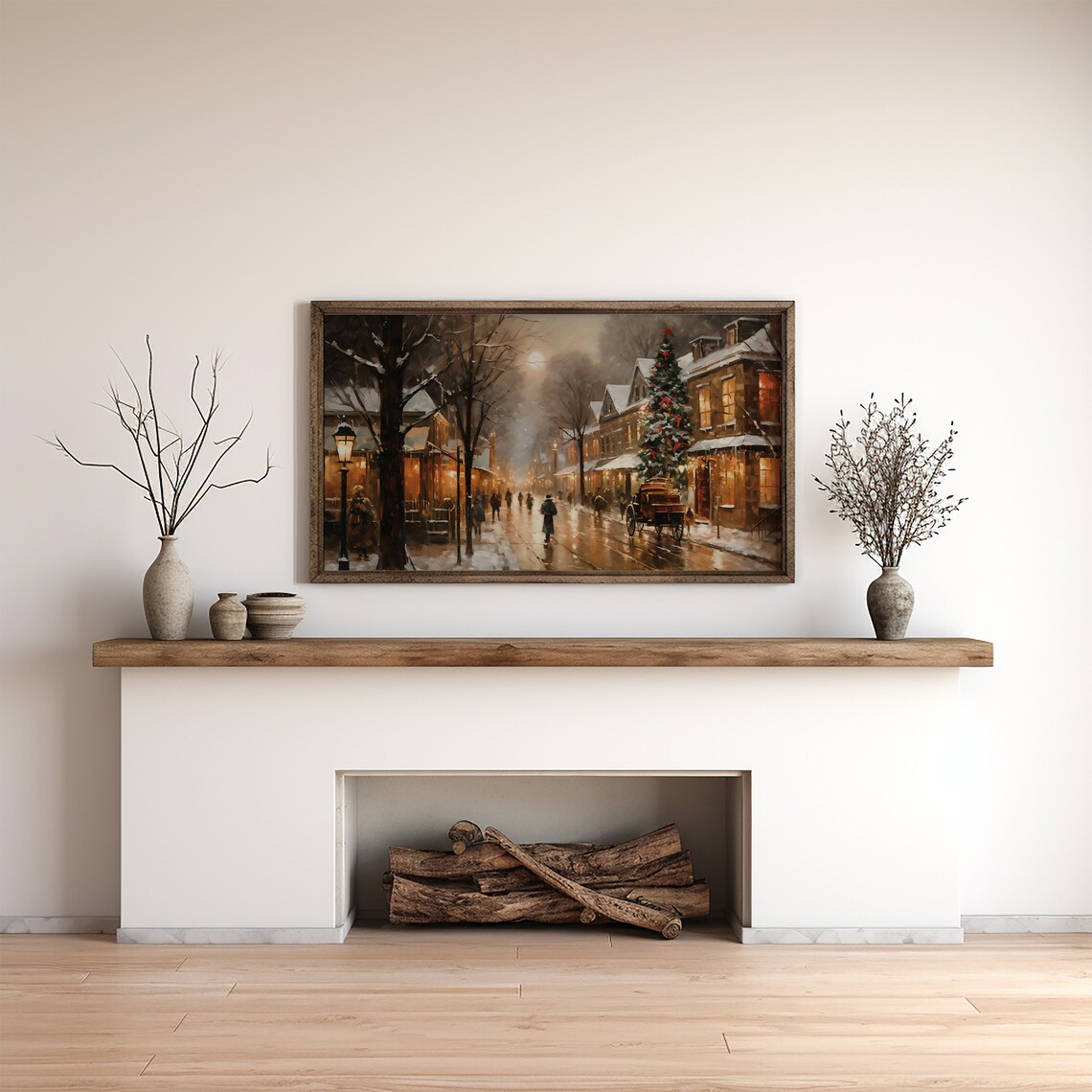 Snowy Small Town Christmas Street Lamps Glowing Vintage Winter Frame TV Poster - Image 3