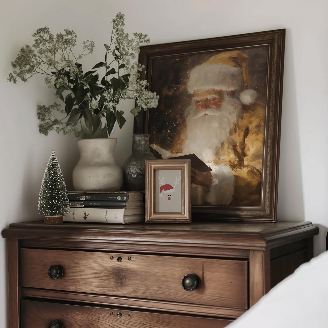 Gold Santa Vintage Christmas Wall Art, Holiday Print - Image 3