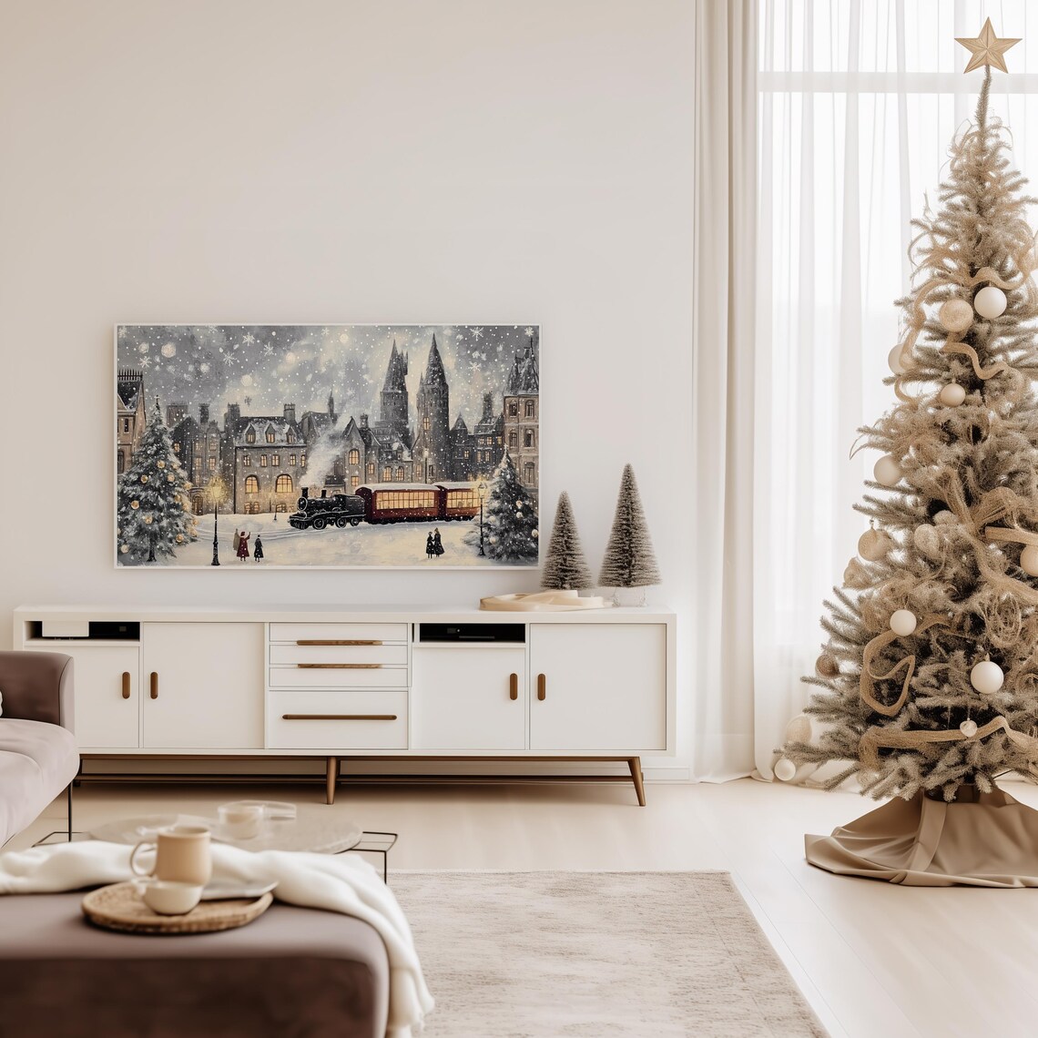 Magical Christmas Village With Train Art Print - Image 4