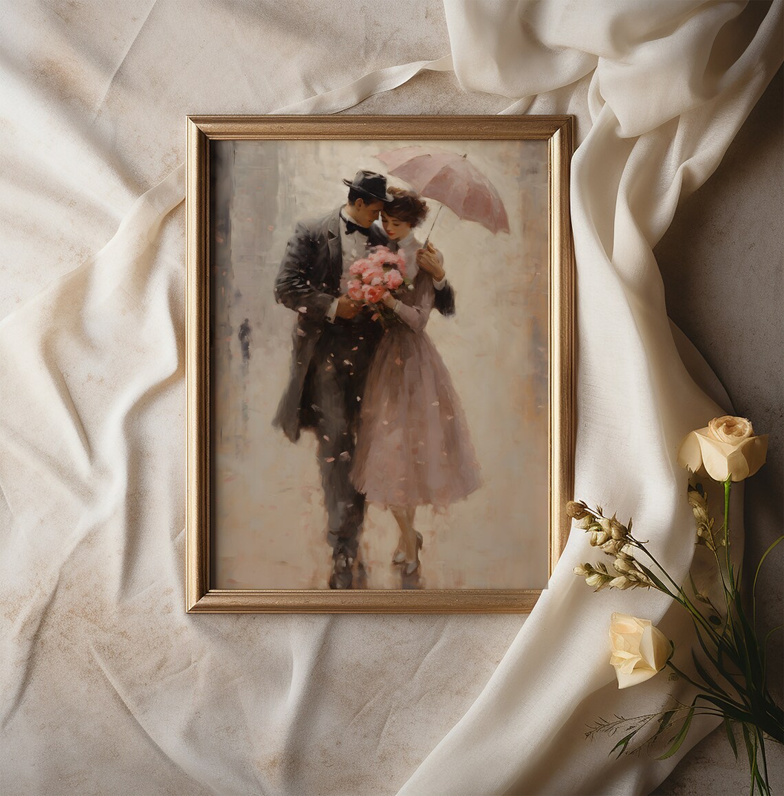 Romantic Rain Print, Vintage Romance Decor - Image 2