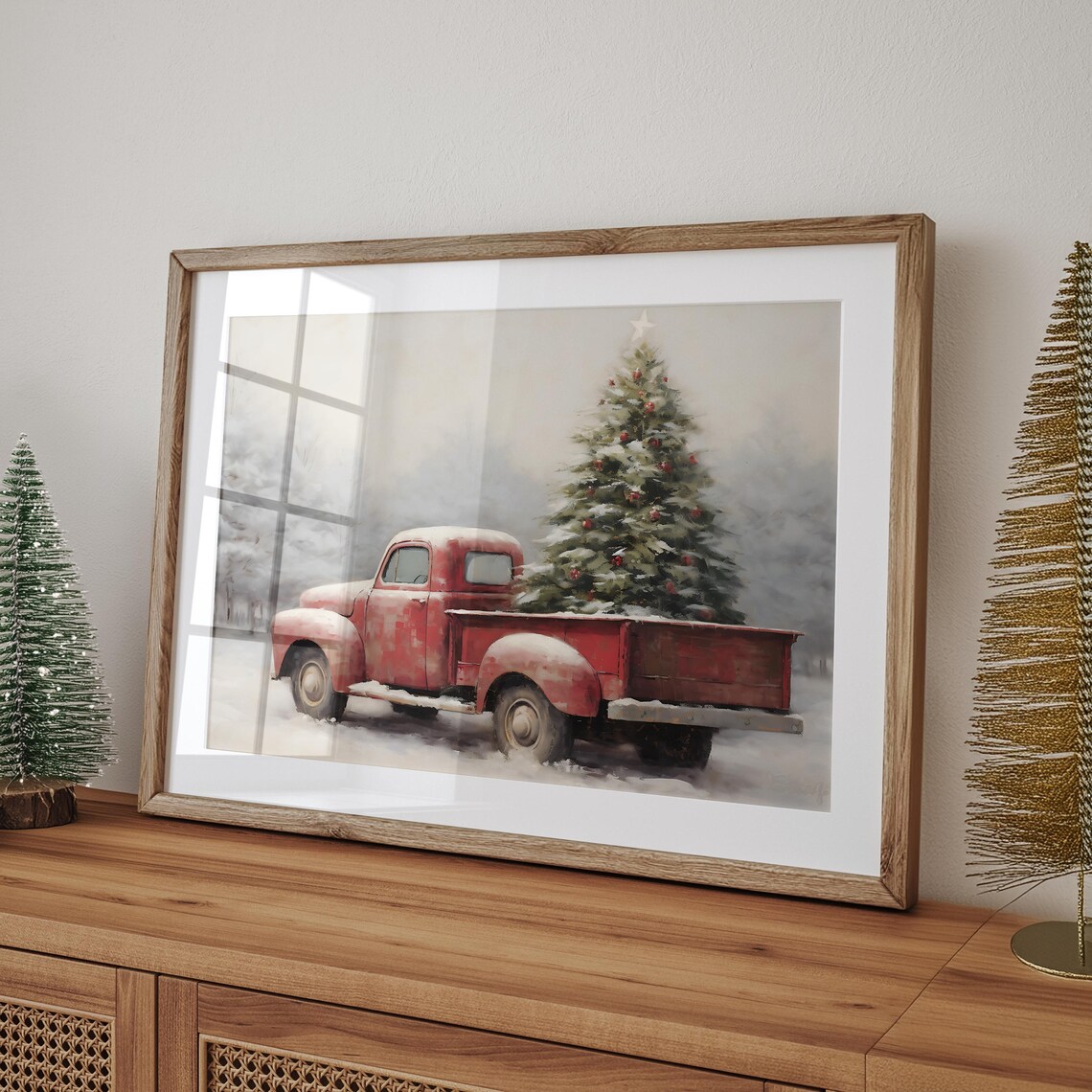 Farmhouse Christmas Red Pickup Truck Art Print - Image 4