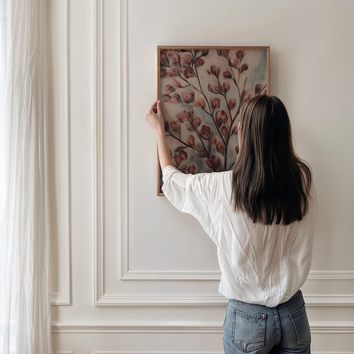 Vintage Wildflower Print Maroon Flowers Wall Art Burgundy Floral Painting Dark Red Decor Moody Farmhouse Style Art 1189 - Image 4