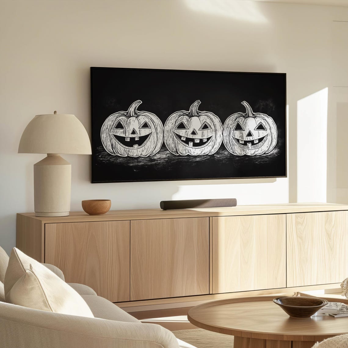 White Chalk Jack O Lanterns on Black Background Halloween Poster - Image 2