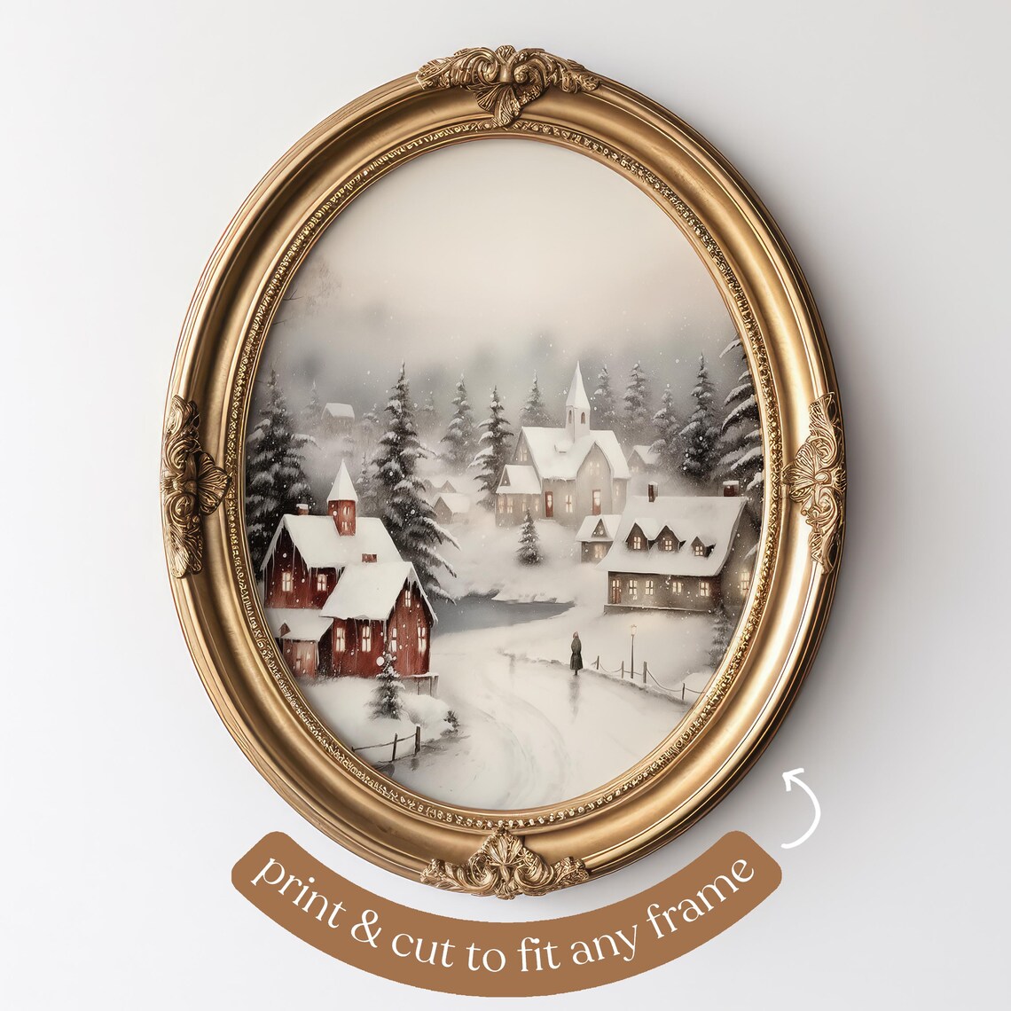 Winter Watercolor Christmas Village Holiday Art Print - Image 4
