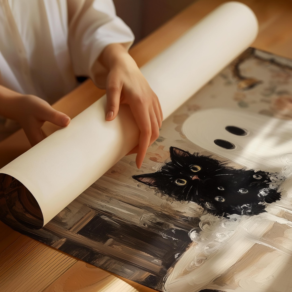 Ghost And Cat In Bathtub Halloween Bathroom Art Print - Image 4
