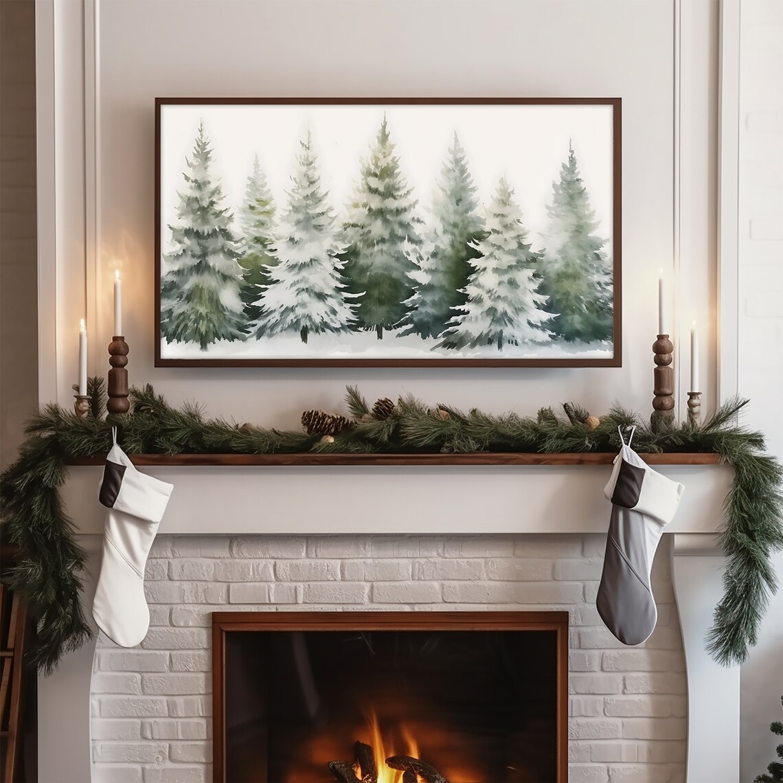 Watercolor Trees Winter Forest Art Print - Image 3