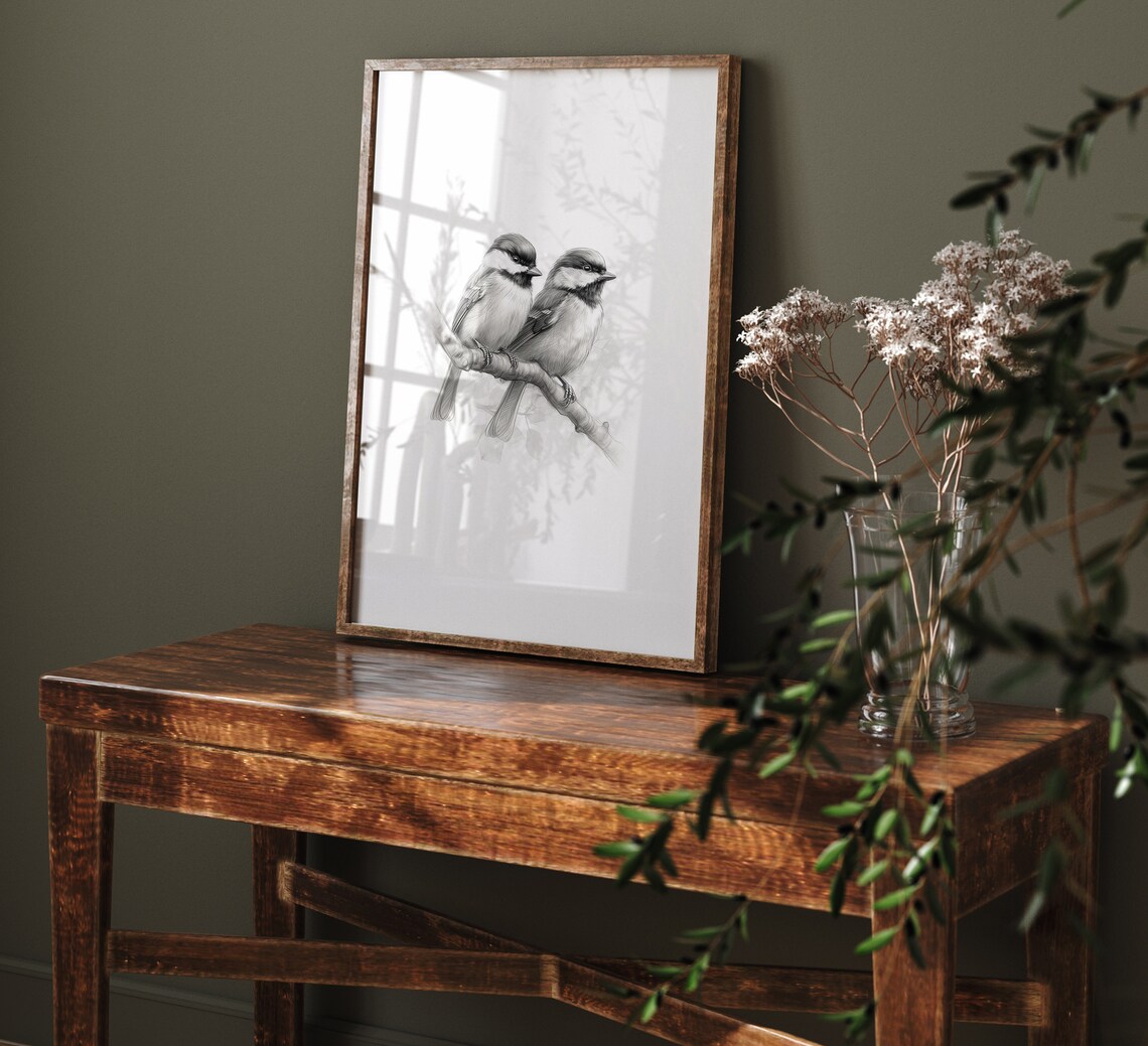 Chickadee Print, Monochromatic Nursery Art Print - Image 4