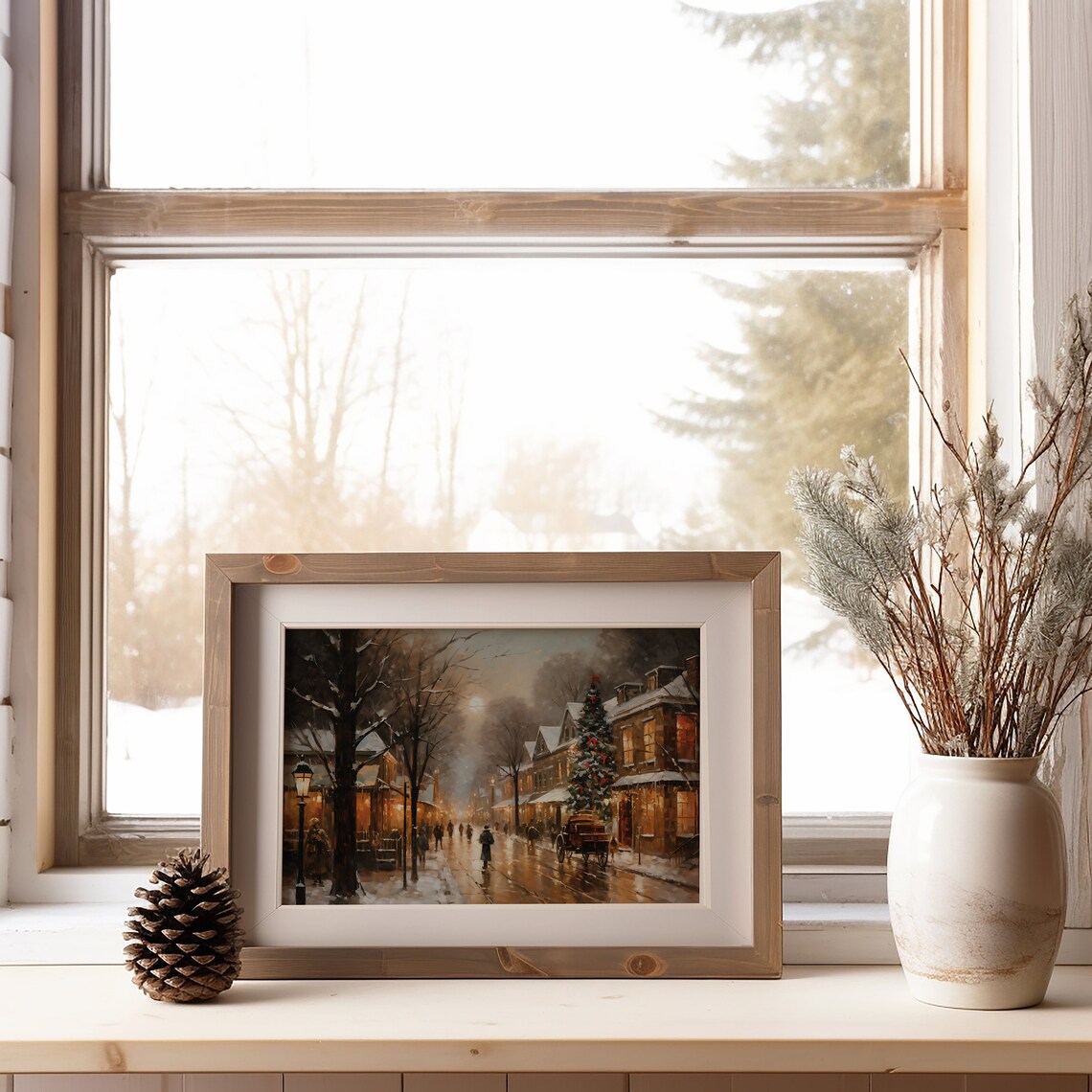 Christmas Town Art Print, Holiday Village Scene