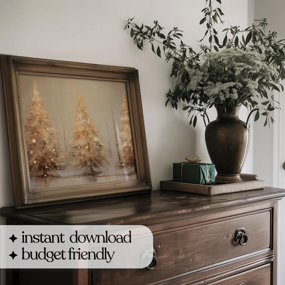 Gold Christmas Trees Art Print, Glittery Holiday Decor - Image 3