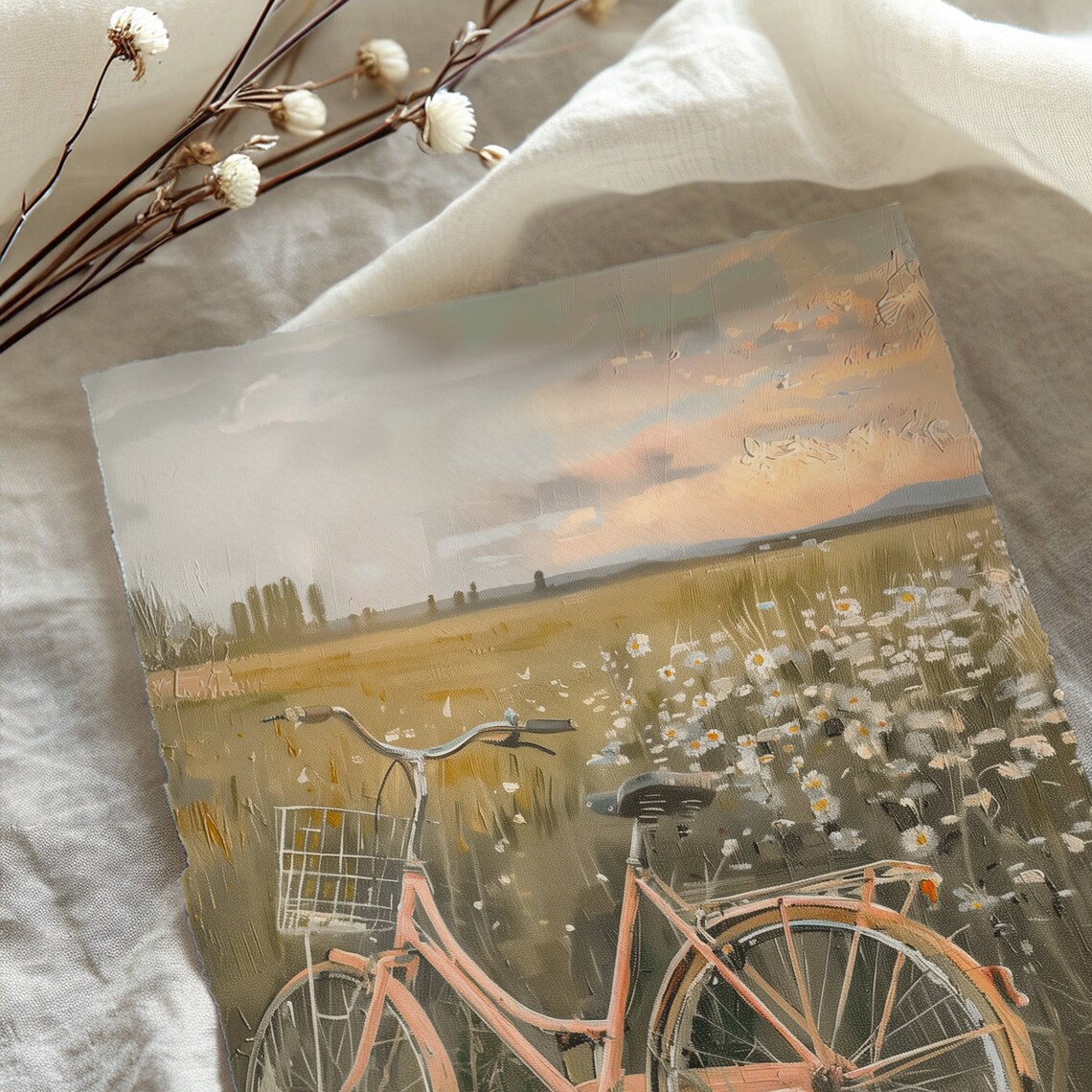 Vintage Pink Bicycle Poster, Countryside Farmhouse Decor - Image 5