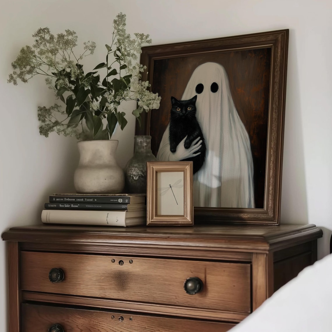 Ghost Halloween Decor, Portrait Of Ghost Black Cat - Image 4