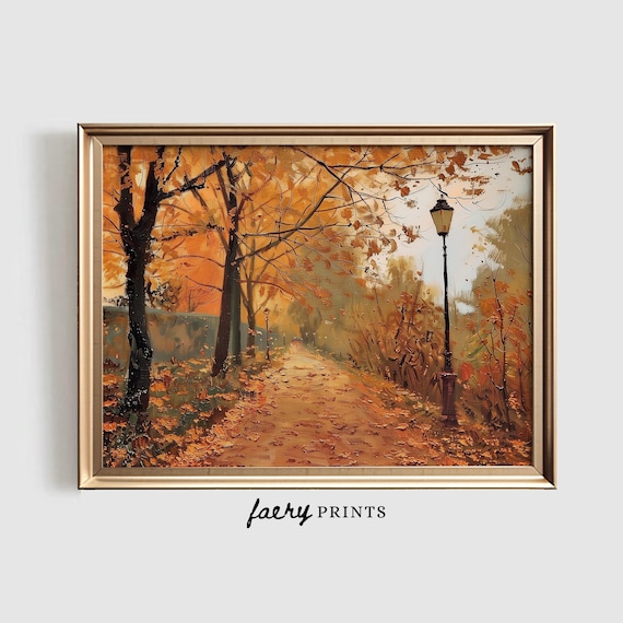 Autumn Leaves Fall Park Painting, Farmhouse Art Print