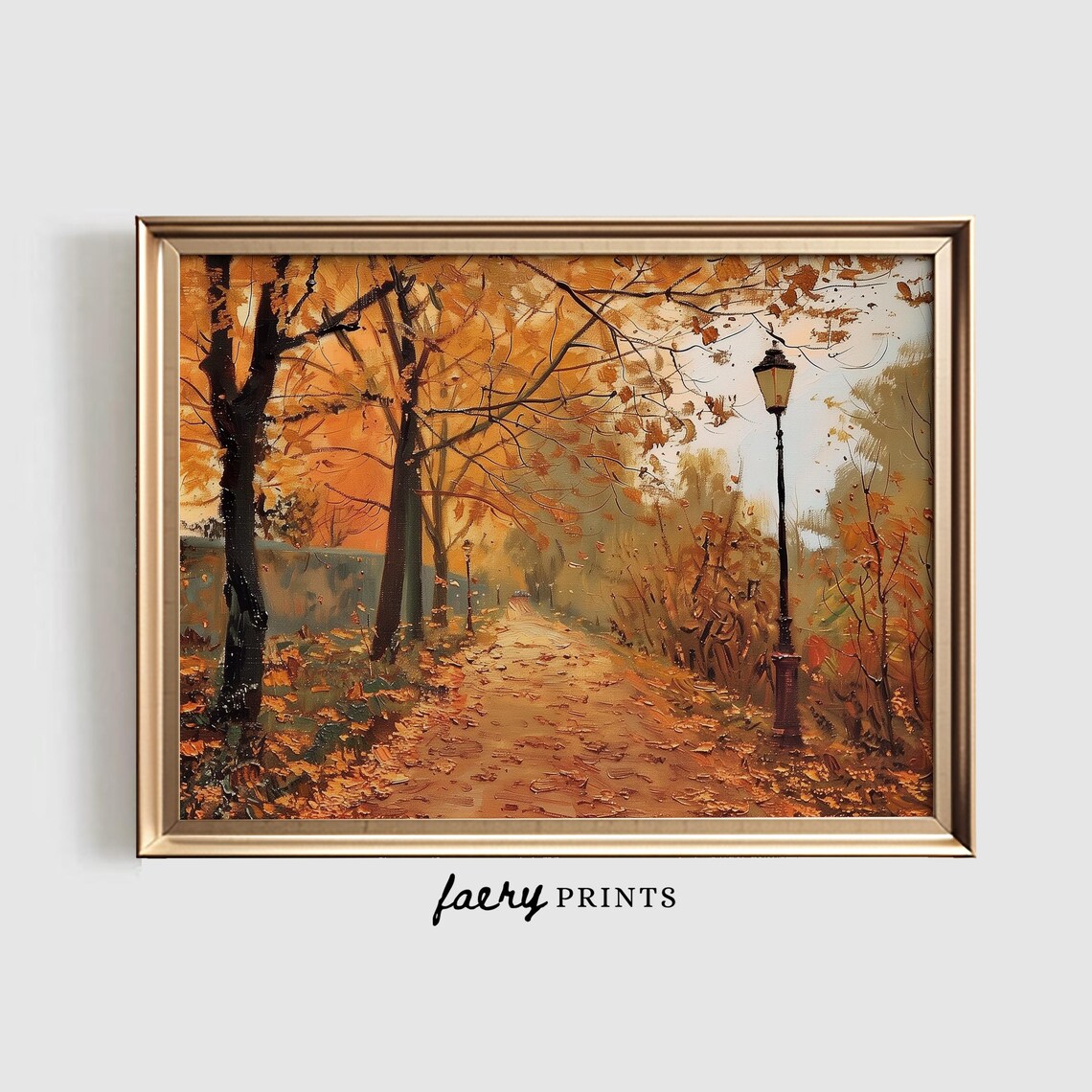 Autumn Leaves Fall Park Painting, Farmhouse Art Print