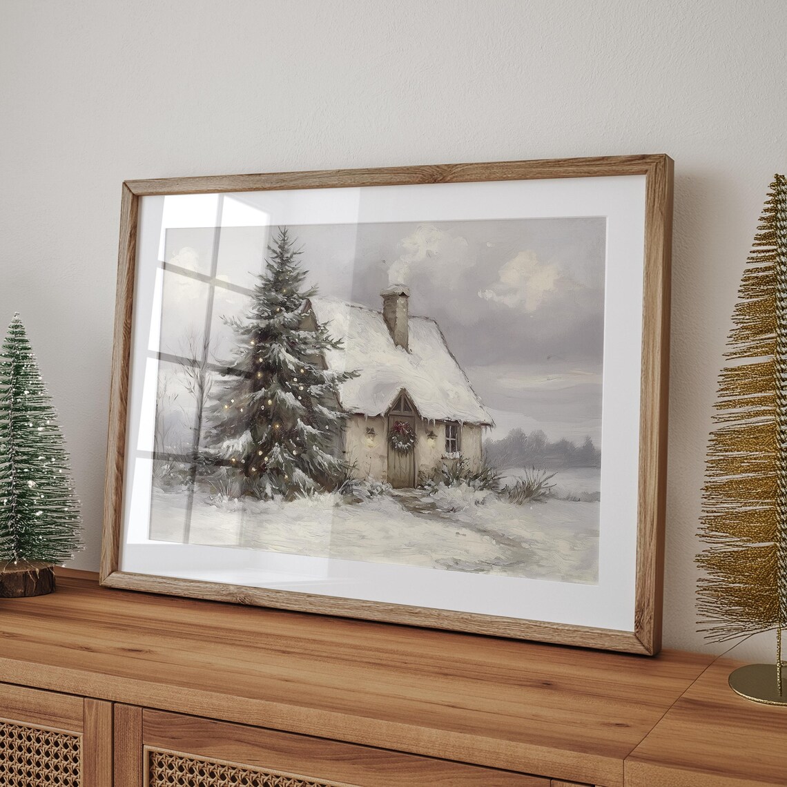 Snowy Cottage Winter Landscape Art Print, Farmhouse Decor - Image 3