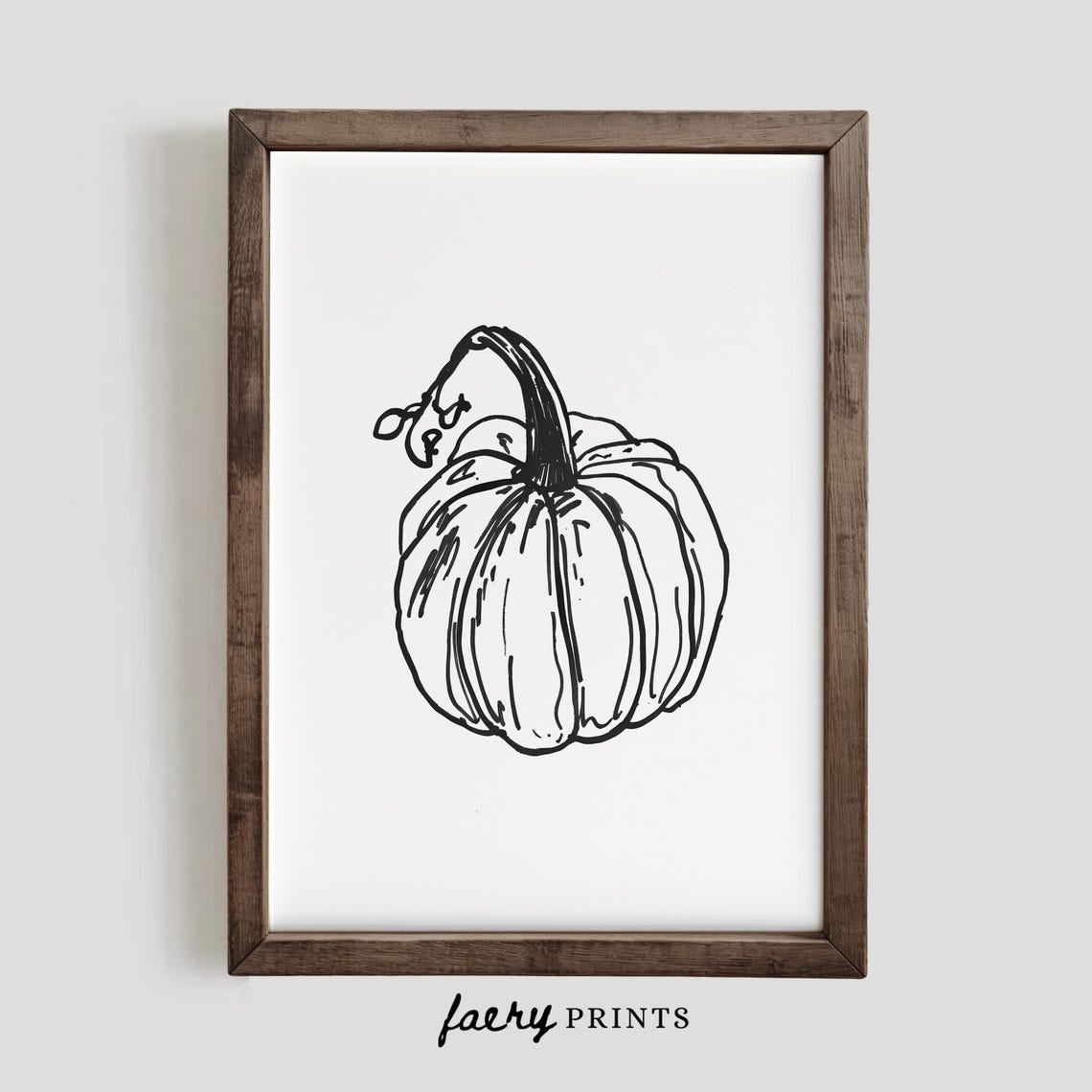 Single Pumpkin Minimalist Black Ink Line Drawing Sketch Art Poster