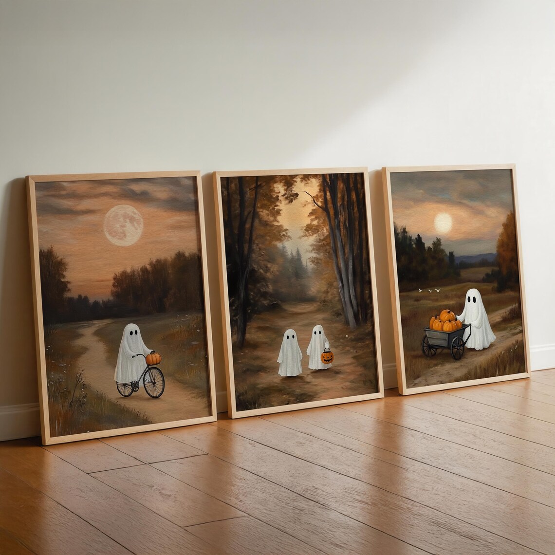 Halloween Pumpkin Wall Art Set of 3, Fall Decor